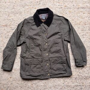 Women's mango MNG Olive cotton barn jacket with Black corduroy Collar medium